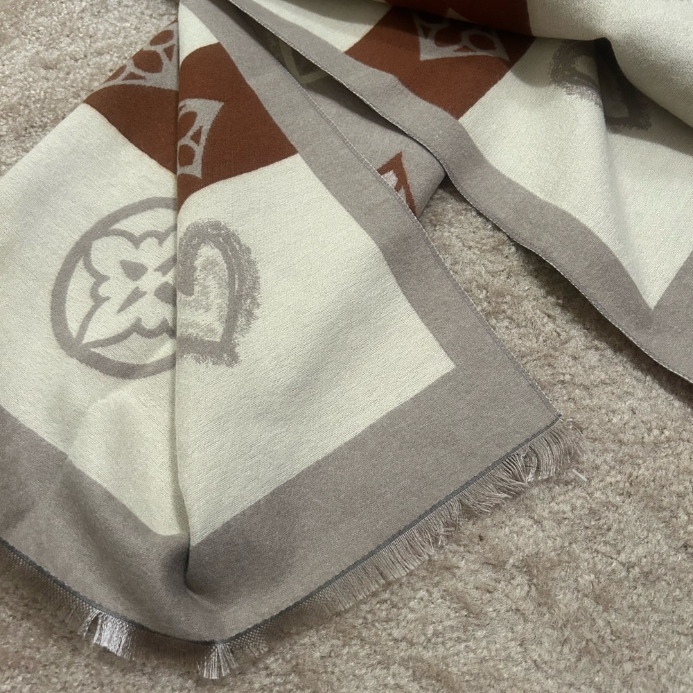 Monogram and Stripe Pattern Blanket Scarf NWOT - Picture 5 of 7